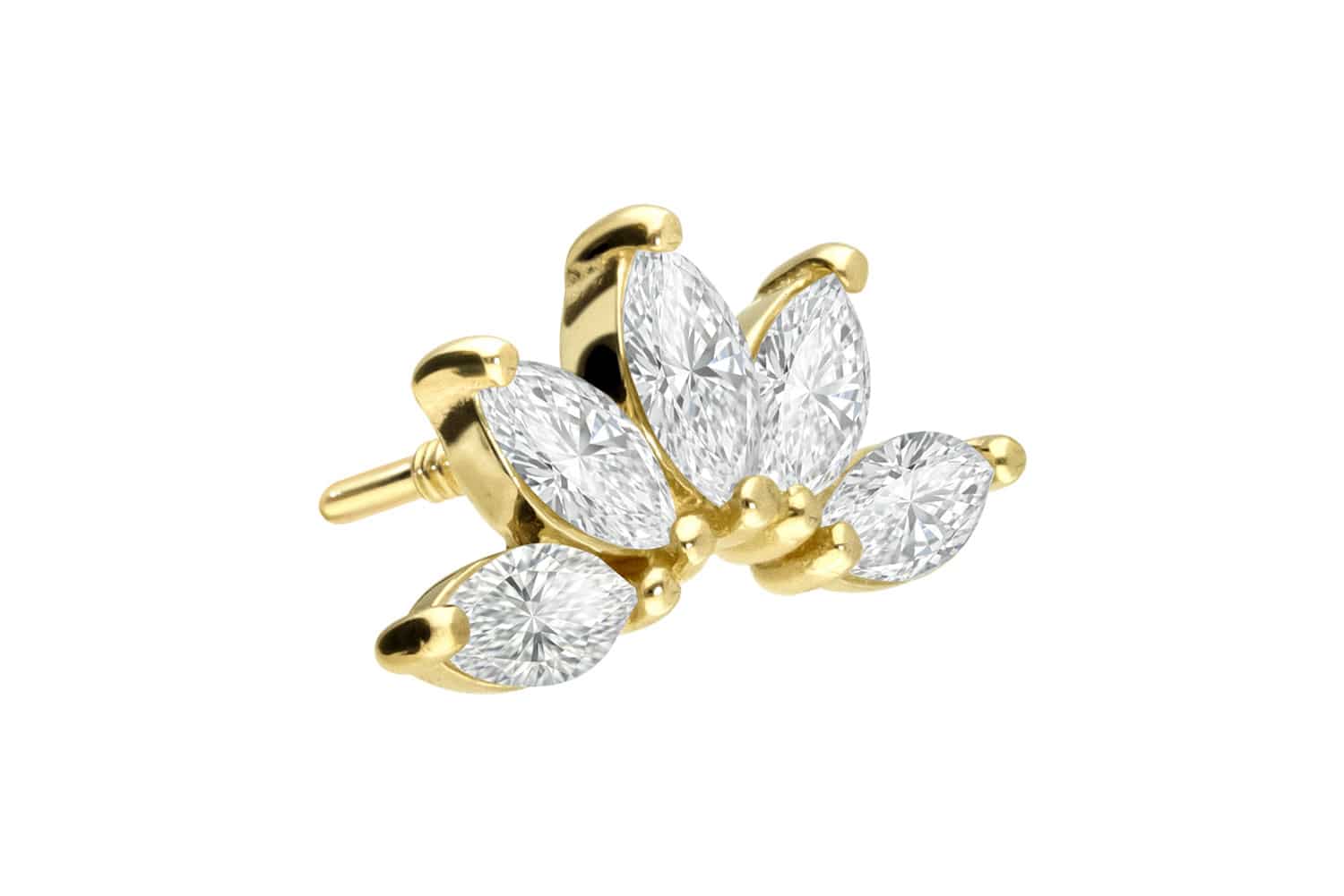 18 Karat Gold Schraubaufsatz mit Außengewinde DIAMANT-LOTUSBLÜTE von Piercingline